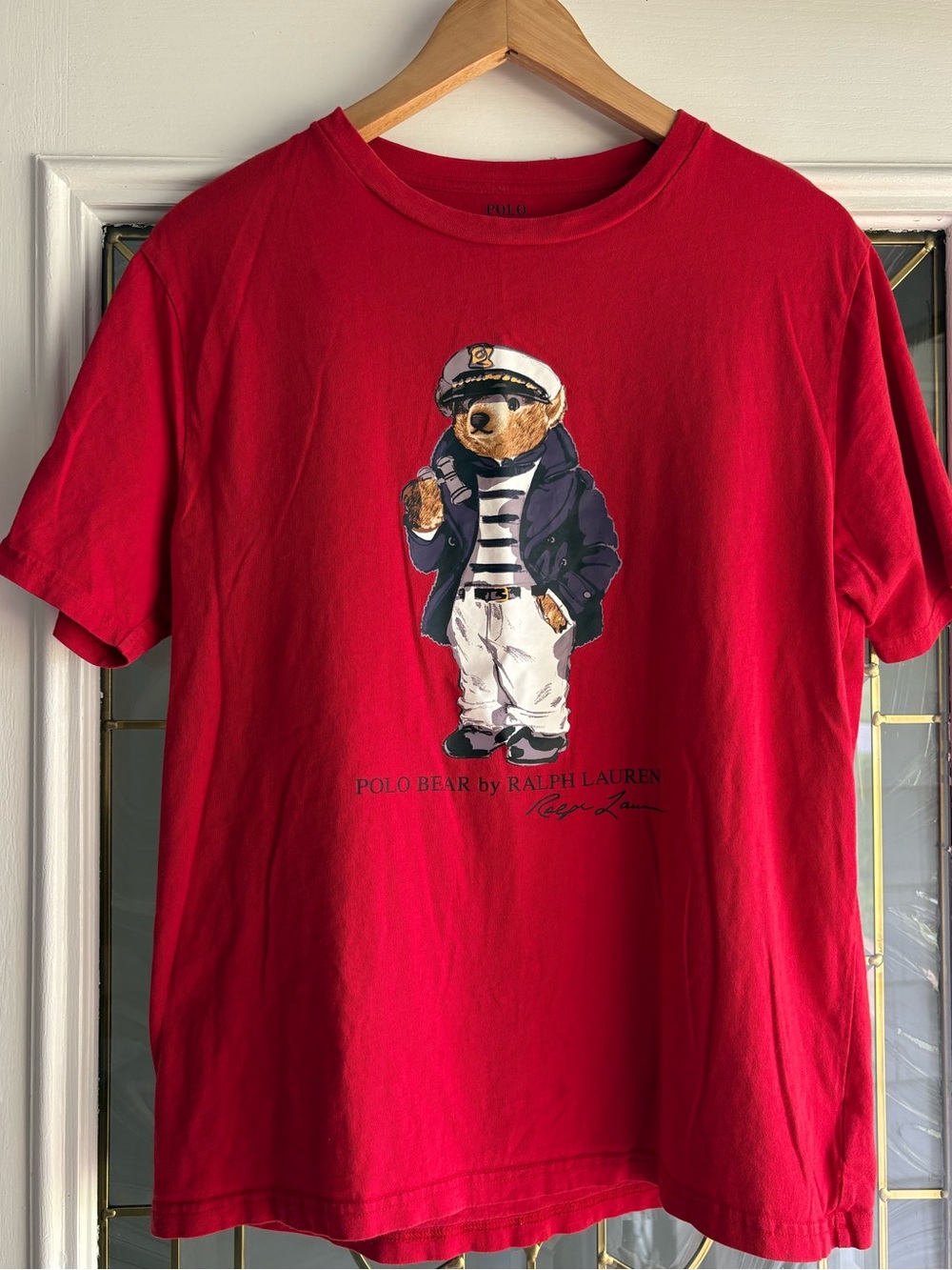 Ralph Lauren Red Crewneck Tee with Polo Bear- Youth XL (18-20) - Picture 4 of 8